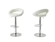 2 Curve Leather Barstools (White) w/ Adjustable Height, 78-99cm