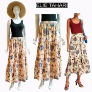 ELIE TAHARI NEW SUNLIT GARDEN Bohemian Floral Tiered Full Midi Skirt