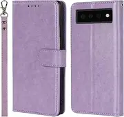 Case for Google Pixel 6A Leather Wallet Case with Card Holder Slot SunYoo Protection Shockproof Cover Kickstand Magnetic Handbag with Wrist Strap Women Men Flip Folio for Google Pixel6A Purple