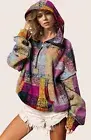 NWT BIBI Double Take Full Size Half Zip Exposed Seam Multicolor Plaid Hoodie XL