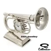 Q Collection ALTO HORN TRUMPET Silver Novelty Desk Top Clock NEED NEW BATTERY