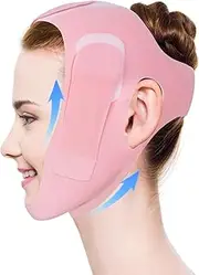 OURGLE V Line Lifting Mask, Soft Silicone Double Chin Reducer, Chin Strap for Sleeping - Jawline Shaper - Face Lifting Strap 23-27 Inches (Pink)