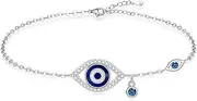 [Talonior] Anklets for Women Evil Eye Anklets for Women Sterling Silver 925 Mothers Day Jewelry Waterproof Adjustable Nice Evil Eye Gift Protection, Medium, Sterling Silver, Cubic Zirconia