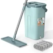 Mop and Bucket with Wringer Set, Flat Wall Mop and Bucket Set with 4 Reusable...