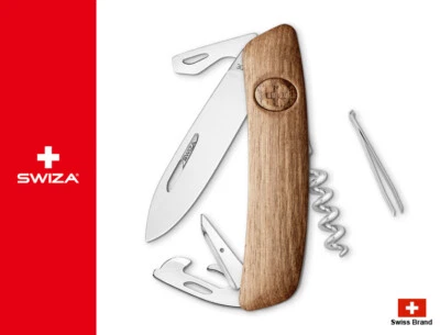 Swiza Swiss Army Knife 95mm D03 WOOD WALNUT 440 Stainless 11 Function Tools