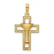 14k Yellow Gold Polished Cross W/ Communion Cup Charm