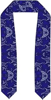 [SKKNT] Manta Ray And Fish Print Graduation Shawl Stole For Academic Commencements Honor Sash Congratulations Gift, Flattened, One Size