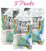 3 Pack - Sour Strips RAINBOW Sour Flavored CHEWY Candy 36 Strips.
