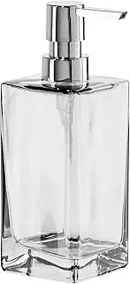 OGGI Square Glass Soap Dispenser - 13oz, Heavy Glass, Rustproof Pump - Ideal Hand Soap Dispenser, Bathroom Soap Dispenser, Kitchen Dish Soap Dispenser, Hand Sanitizer Dispenser, Gray/Chrome