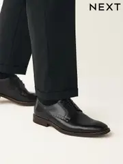 Black Standard Fit Leather Contrast Sole Derby Shoes (425388) | $113