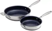 Pro-Smart 12” & 8” SS Fry Pan Set, Healthy Duralon Blue Non-Stick Ceramic Coatin
