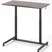 Giantex C-Shaped Stand Desk Mobile Standing Desk w/Lockable Wheels Computer Workstation Brown