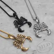 Scorpio Zodiac Scorpion Pendant Necklace - 3 Colors Black Gold Silver 24" Chain