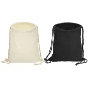 2Pcs Cotton Drawstring Bags Canvas Drawstring Backpack Sport Gym Bag Beige Black
