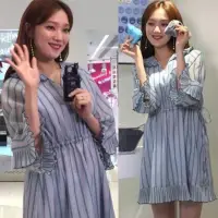 在飛比找蝦皮購物優惠-韓國 🇰🇷李聖經 IU 同款絲質洋裝 長袖絲質洋裝
