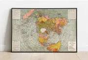 1943 Flat Earth World War II Map Polar Azimuthal Equidistant Projection Poster