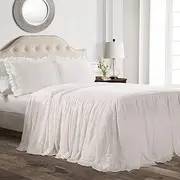 Lush Decor Ruffle Skirt Bedspread Set - 3 Piece Luxurious Farmhouse Bedding Set - Elegant, Charming Ruffle Detail - Timeless Style & Classic Design - Soft and Lightweight - Queen, White