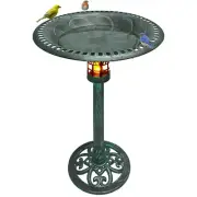 Solar Lighted Bird Bath for Yard and Garden - Verdigris Green