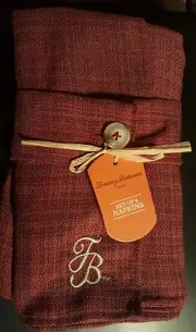 TOMMY BAHAMA CLOTH NAPKINS RUST TWEED Embroidered TB Logo Set of 4 NEW!!!