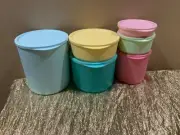 New Beautiful Tupperware Set of 6 Cubix Round Containers Pastel Colors ALL SIZES