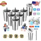 Durable 12oz Double Wall Travel Tumbler Set with Sliding Lid & Straw - Pack of 6