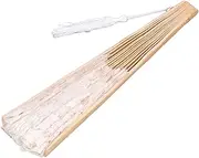 [Tomvorks] Vintage Style Lace Bamboo Folding Fan with Tassel for Performance Clothes Decoration (Beige)