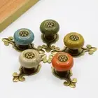 Ceramic Door Knob Ethnic Style Flower Pull Handle Drawer Knobs Cupboard
