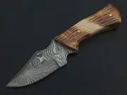 6.5" CUSTOM HAND MADE DAMASCUS STEEL SKINNER KNIFE BONE HANDLE W/SHEATH M340