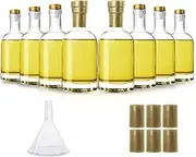HINGWAH 8 Pack 12oz Glass Bottles with Cork Lids, 375ml Liquor Bottles for Wine, Beverages, Beer, Drinks, Oil, Juices (Includes Shrink Capsules and Funnel)
