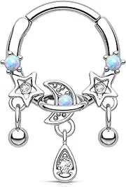 [Melighting] 16G Septum Ring Opal Septum Jewelry Stainless Steel 316L Dangle Star Daith Piercing Jewelry Clear CZ Cartilage Earring for Women