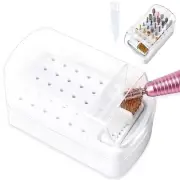 2 in 1 Nail Drill Bits Holder & Nail Drill Bits Cleaning Brush Case,30 White