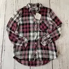 NEW Beach Lunch Lounge Plaid Long Sleeve Button Front Top Women's S Red Black