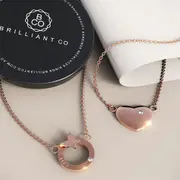 Boxed Heart & Butterly Love 2 Pcs Necklace Set in Rose Gold Plated Titanium with Natural Diamond