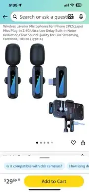 Wireless Lavalier Microphone for Type-C Phone, Plug-Play Wireless Mic with 2 Mic