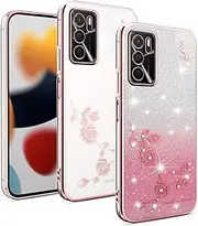 [XINYEXIN] Transparent Glitter Case for Oppo A16 / Oppo A16s / Oppo A54s, Bling Glitter Mobile Phone Case Ultra Thin Shockproof Cute Glitter Protective Case for Women Girls - Rose Gold