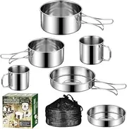 ABDULWEN Outdoor Hiking Picnic Stainless Steel Camping Tableware Kit with Camp Dishes, Cooking Utensils Accessories, Plates and Dinnerware Set