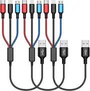 Short Multi Charging Cable, (3Pack 1FT) Multi Charger Cable Braided 3 in 1 Charging Cable Multi Chargers for All Devices USB to Multiple Connectors with IP/Type C/Micro Ports for Cell Phone & Tablets