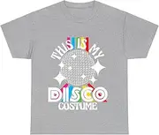 X.Style This is My Disco Costume 1970s Funky Party 70s Groove T-Shirt for Adults Crew Neck Short Sleeve Tee Shirt Grey L