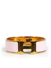 Pink Enamel Gold Plated Clic H Bracelet