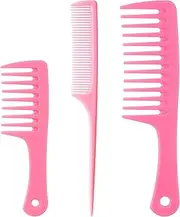 3PCS Pink Wide Tooth & Fine Tooth Combs Set - Detangling Comb for Wet Wavy Curly Thick Hair, Women & Men