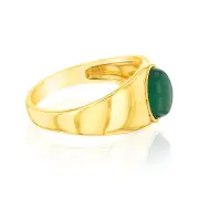 Sterling Silver Gold Plated Oval Created Green Agate Ring, X