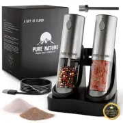 Salt and Pepper Grinder Set with rechargeable base. Premium Stainless Steel u...