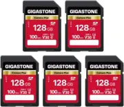 Gigastone 128GB 5-Pack SD Card, Camera Plus, V30 U3 SDXC Memory Card High Speed