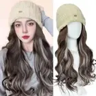 Highlights Ski Knitted Cap Wig Hairpiece Long Water Wavy Hair Daily Use