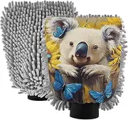 XYMZR Absorbent Microfiber Car Wash Mitt Koala Sunflower Fence Butterfly, Funny Cute Anime Scratch Free for Cars Cleaning, Home Cleaning Mitts, 2 Pack, 10.24” L x 7.09” W
