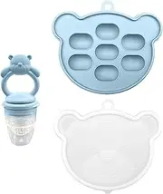 Esncddym Baby Teething Fruit Feeder, Silicone Baby Teething Toys, Fruit Feeder with Freezer Tray, Baby Teethers, Breastmilk Popsicle Molds for Baby Teething Relief