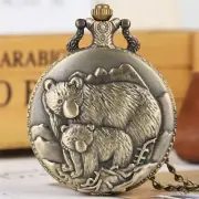 Antique 3D Polar Bear Unisex Kid Quartz Pocket Watch Necklace Pendant Chain Gift