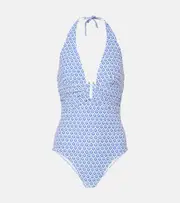 [Heidi Klein] Heidi Klein Cape Cod printed halterneck swimsuit AU 12 blue
