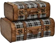 DECOR4SEASON Vintage Suitcase Linen Fabric Covered Decorative Trunk Set of 2 - Vintage-Style Wood Chests, Perfect for Weddings and Keepsakes
