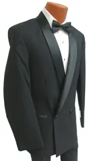 New Men's Black Double Breasted Palermo Tuxedo Jacket with Flat Front Pants 39XL